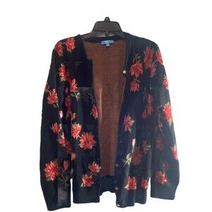 2 piece Draper James Black Cardigan with Red Floral Print and Shell. Beautiful